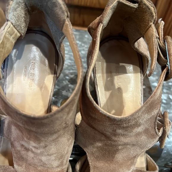 Rag & Bone Open Toe Suede Sandal Bootie With Buckles Neutral Tan Camel - Picture 6 of 9